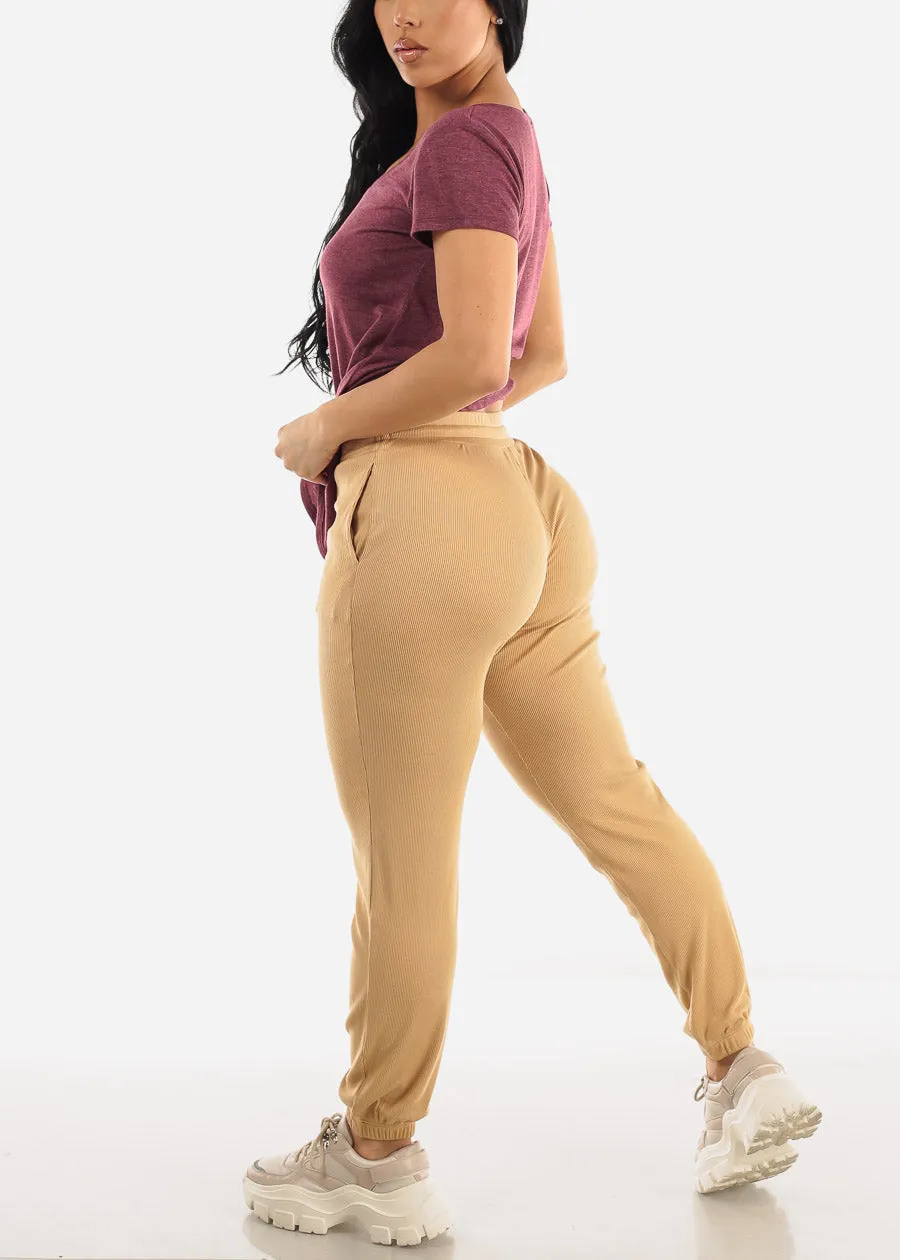 Casual High Waist Taupe Jogger Pants sold by Moda product image thumbnail 5