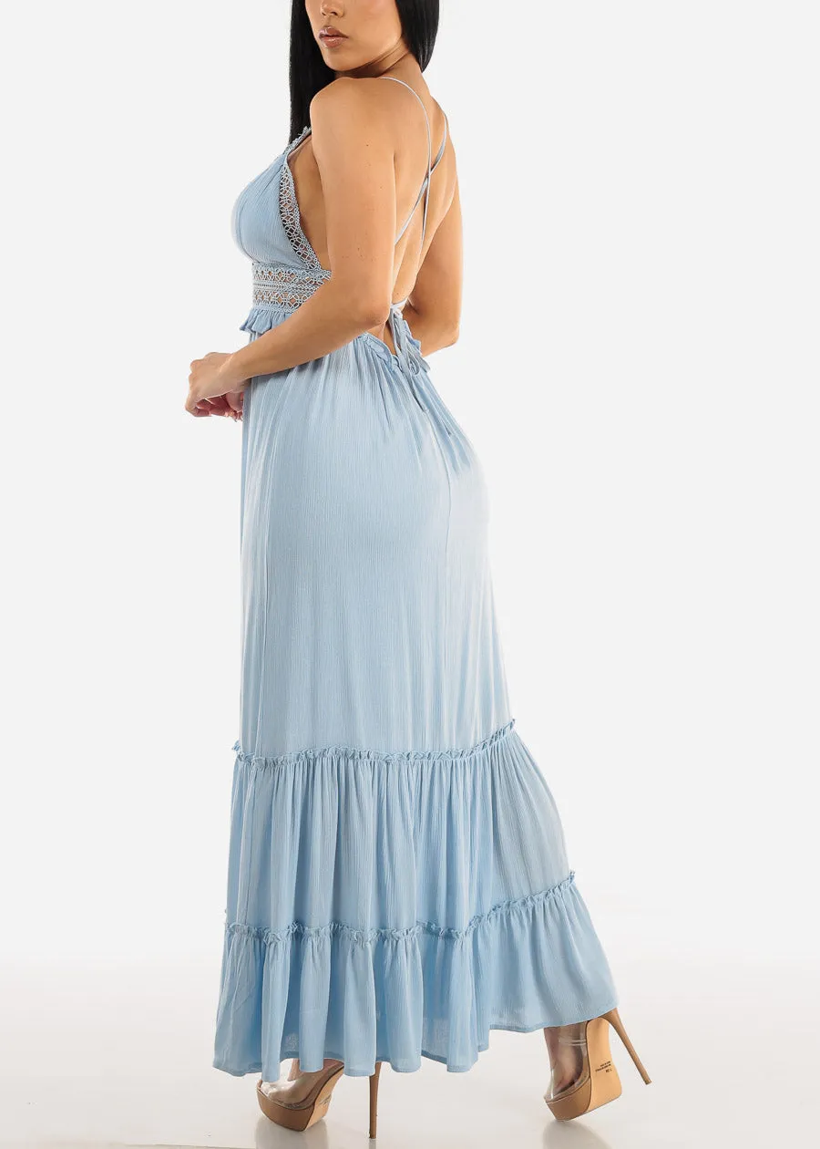 Sleeveless Back Lace Tiered Maxi Dress Light Blue sold by Moda product image thumbnail 5