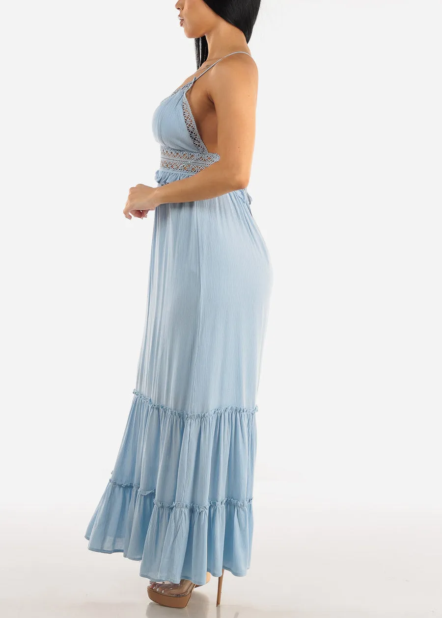Sleeveless Back Lace Tiered Maxi Dress Light Blue sold by Moda product image thumbnail 3