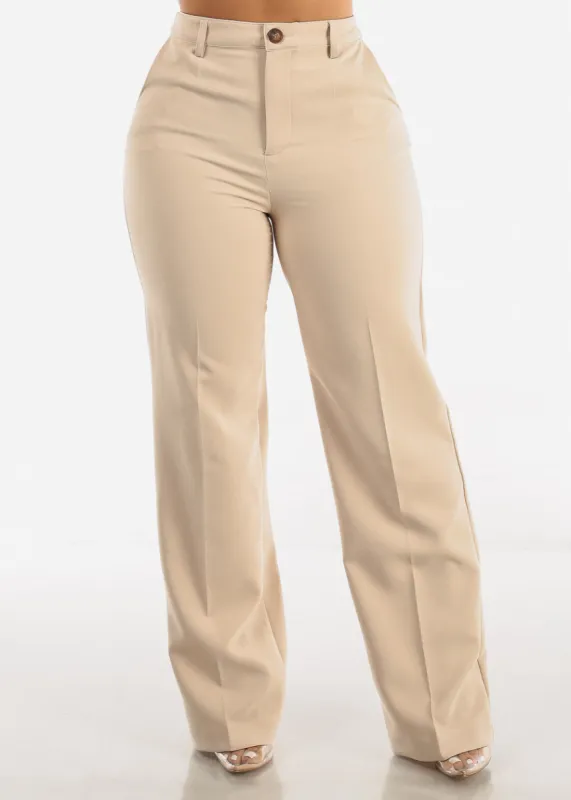 Super High Waisted Formal Straight Dress Pants Beige sold by Moda