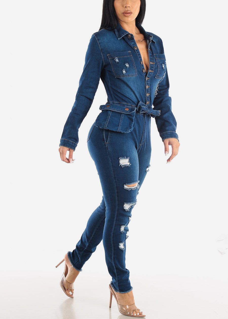 Long Sleeve Denim Jumpsuit sold by Moda product image thumbnail 2