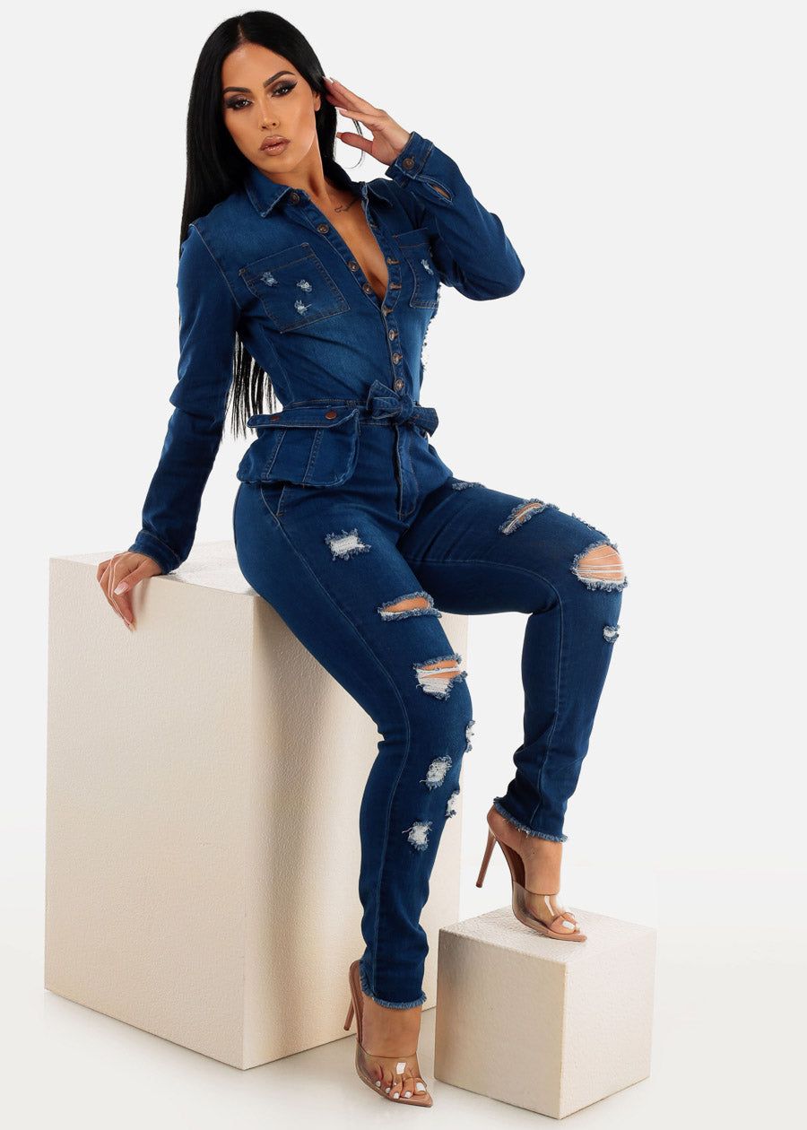 Long Sleeve Denim Jumpsuit sold by Moda