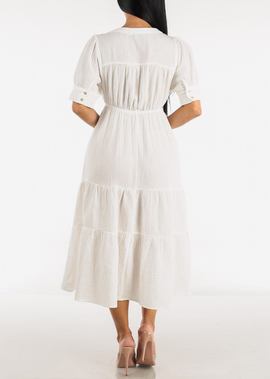 Short Sleeve Tiered Cotton Midi Dress sold by Moda product image thumbnail 3