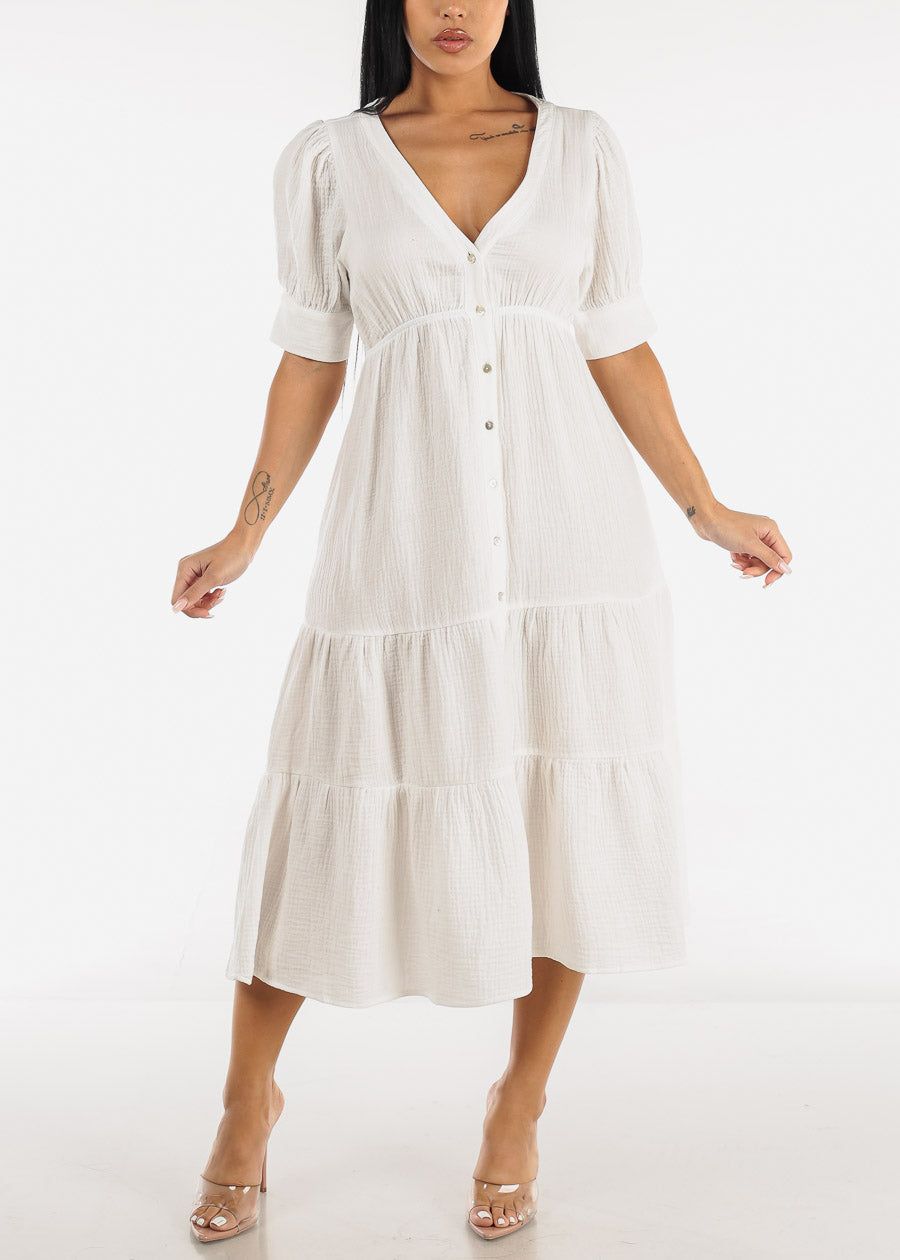 Short Sleeve Tiered Cotton Midi Dress sold by Moda