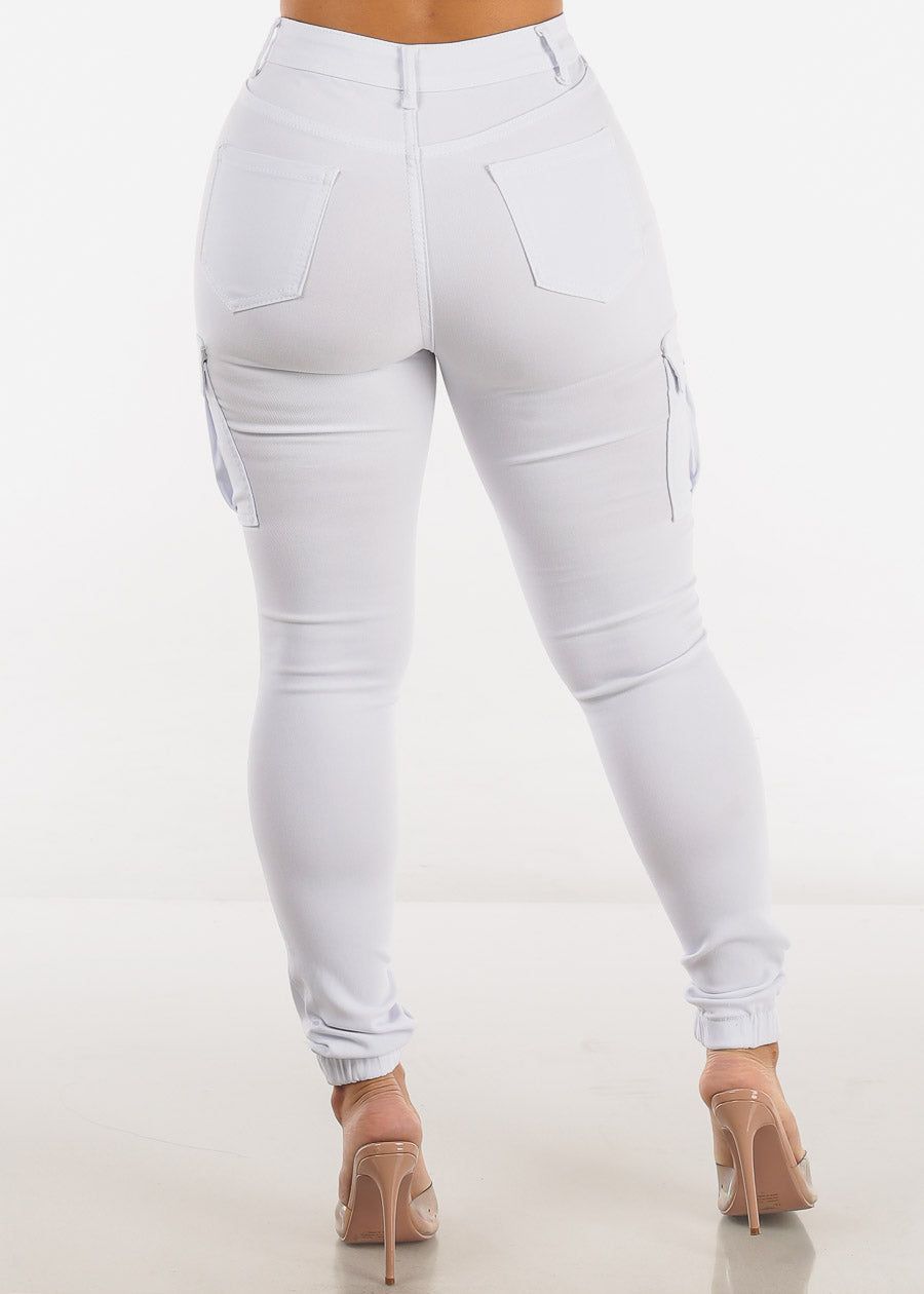 White High Waist Hyper Stretch Cargo Jogger Pants sold by Moda product image thumbnail 4