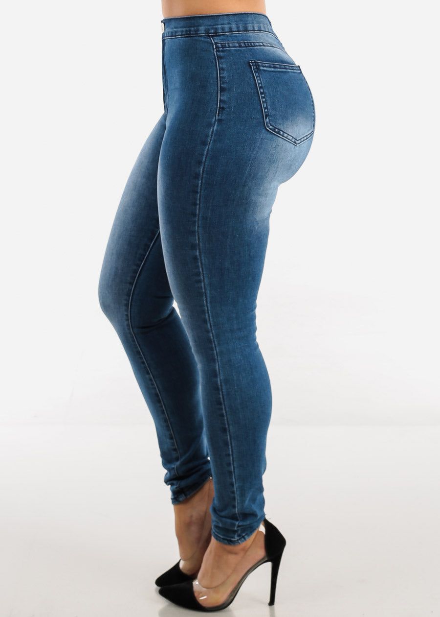 High Waisted Blue Wash Skinny Jeans sold by Moda product image thumbnail 3