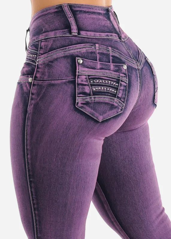 MX JEANS Purple Levanta Cola Skinny Jeans sold by Moda