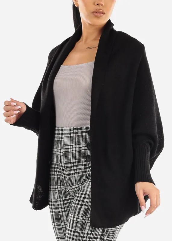 Black Long Dolman Sleeve Knitted Cardigan sold by Moda