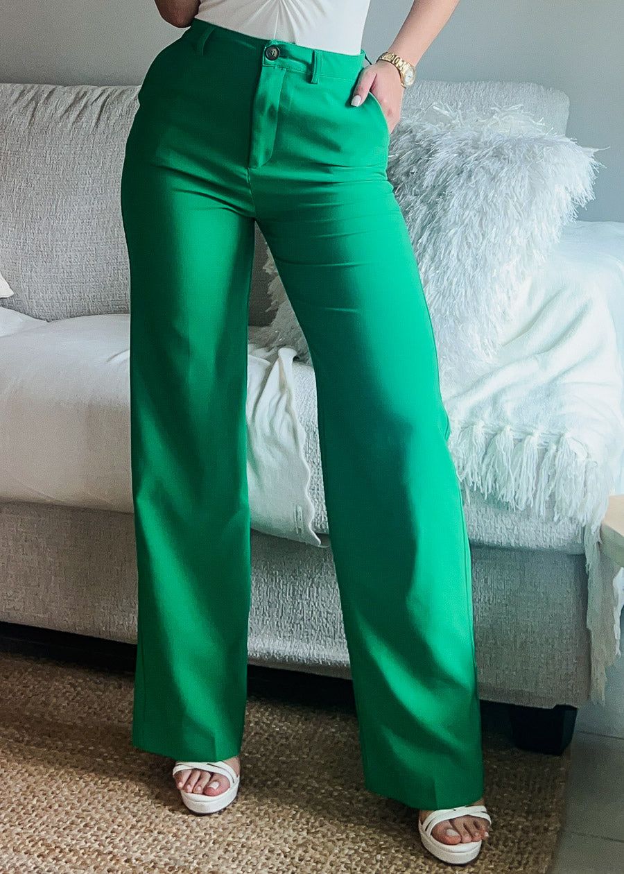 Super High Waisted Formal Straight Dress Pants Green sold by Moda
