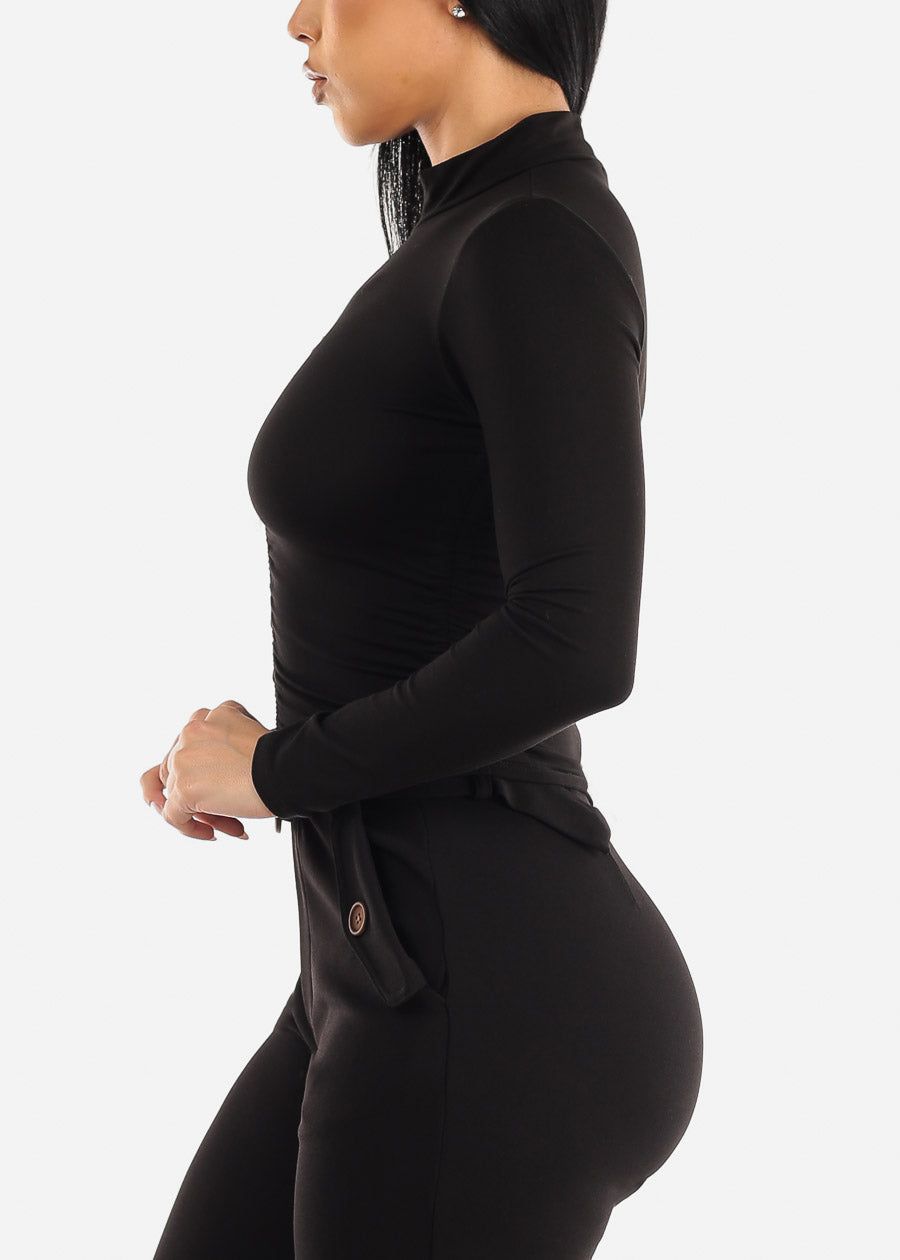 Black Long Sleeve Front Ruched Mock Neck Top sold by Moda product image thumbnail 3