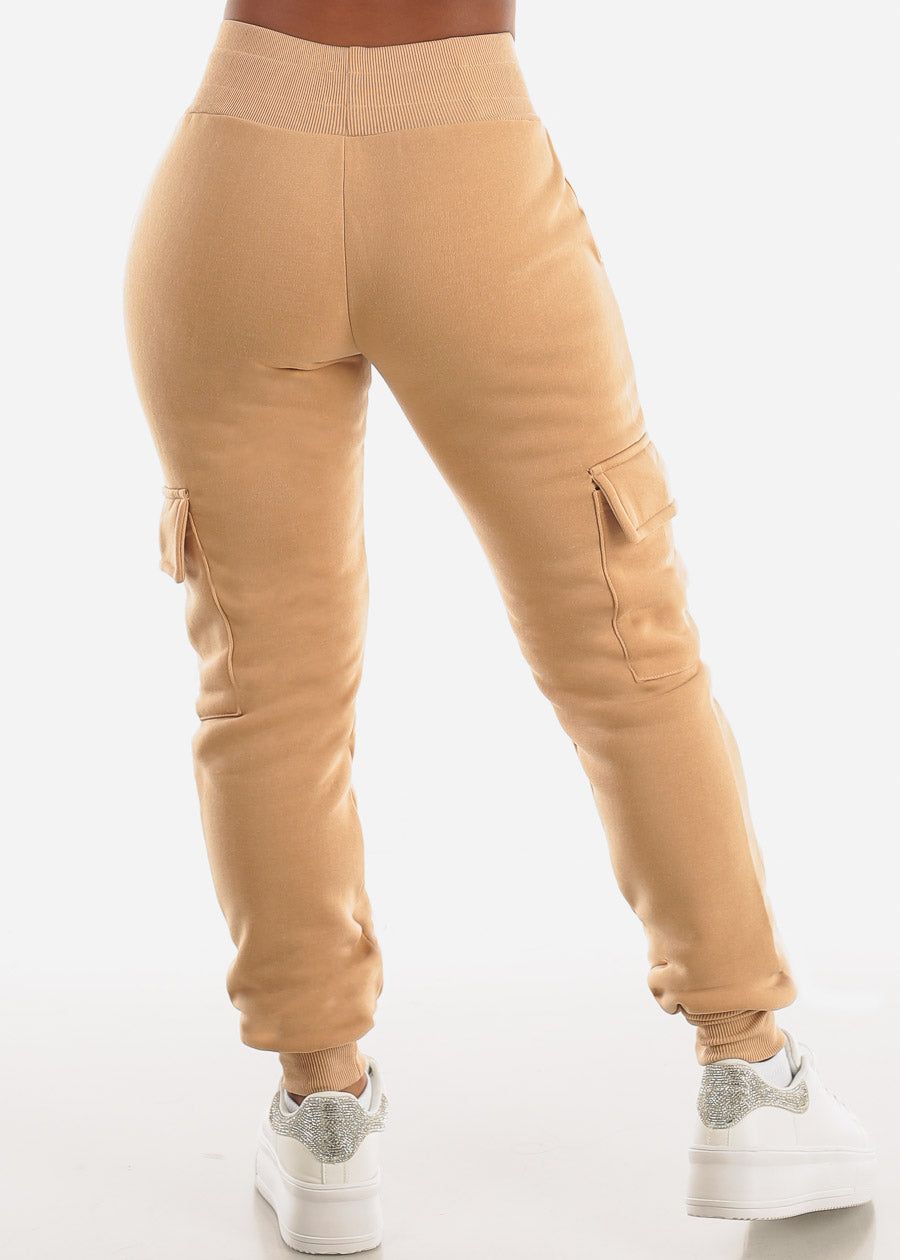 Fleece High Waist Cargo Jogger Sweatpants Khaki sold by Moda product image thumbnail 4