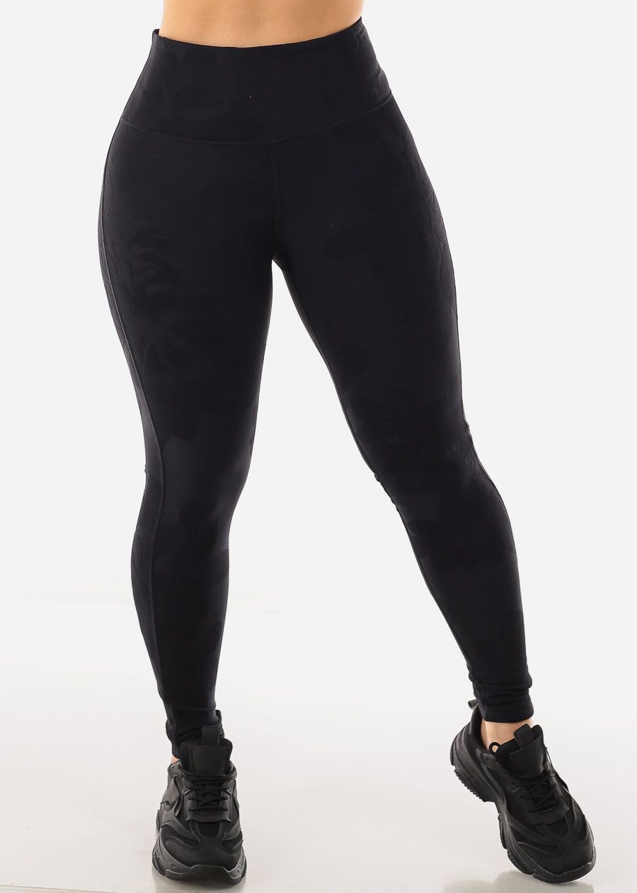 Floral Textured High Waist Activewear Leggings sold by Moda product image thumbnail 3