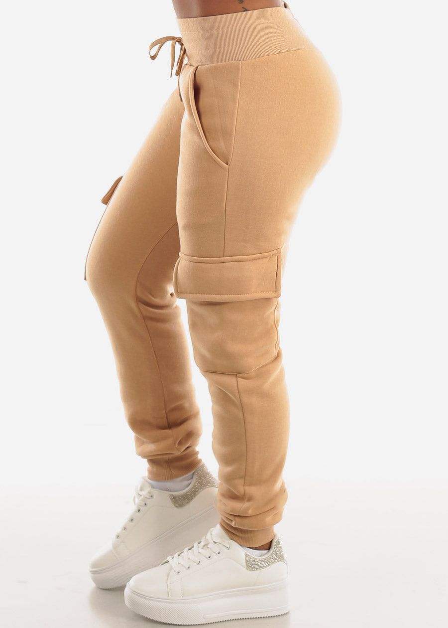 Fleece High Waist Cargo Jogger Sweatpants Khaki sold by Moda product image thumbnail 3