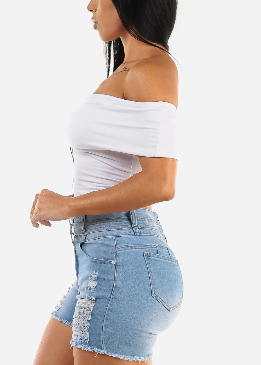 Off Shoulder White Crop Top sold by Moda product image thumbnail 5