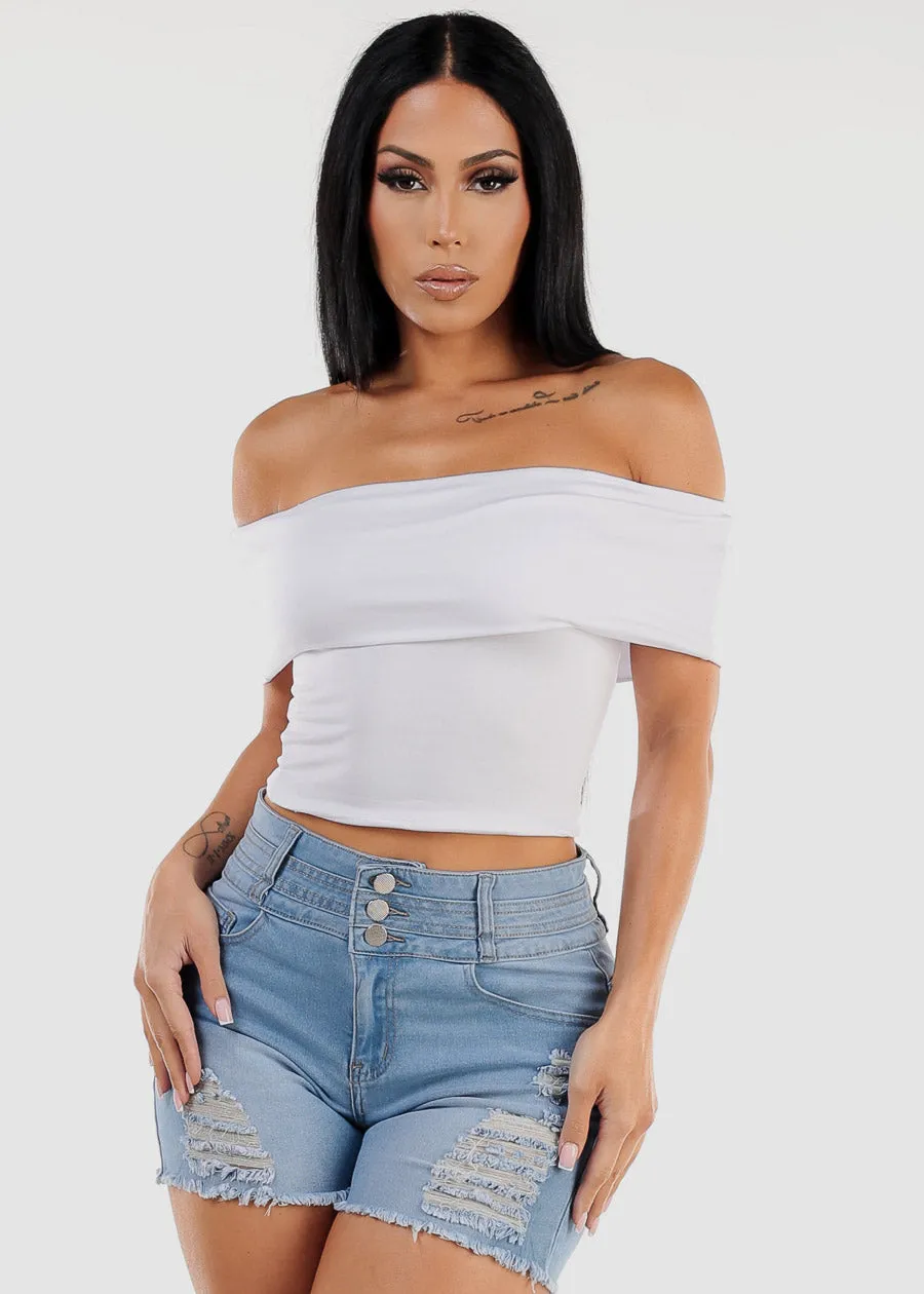 Off Shoulder White Crop Top sold by Moda