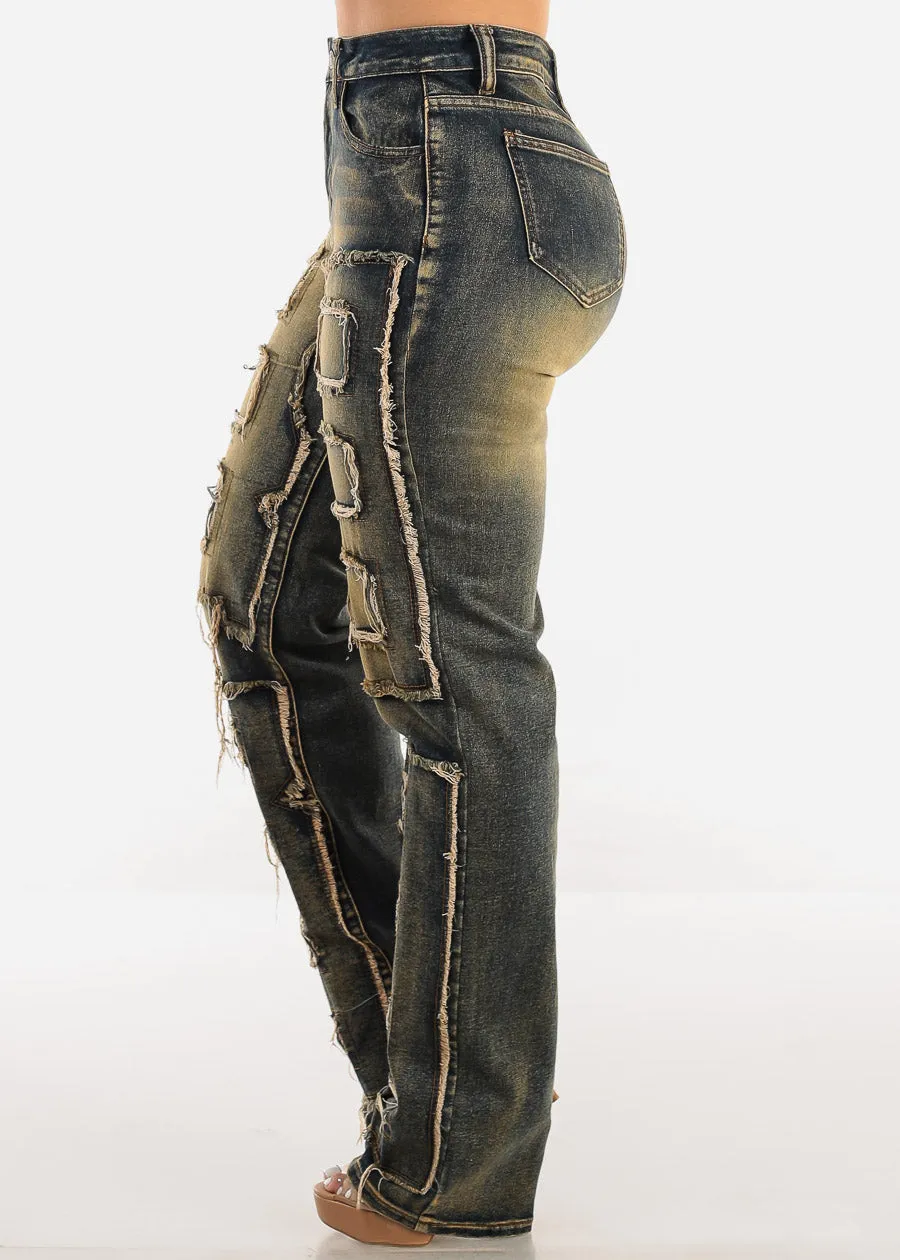High Waisted Straight Leg Patched Jeans sold by Moda product image thumbnail 3