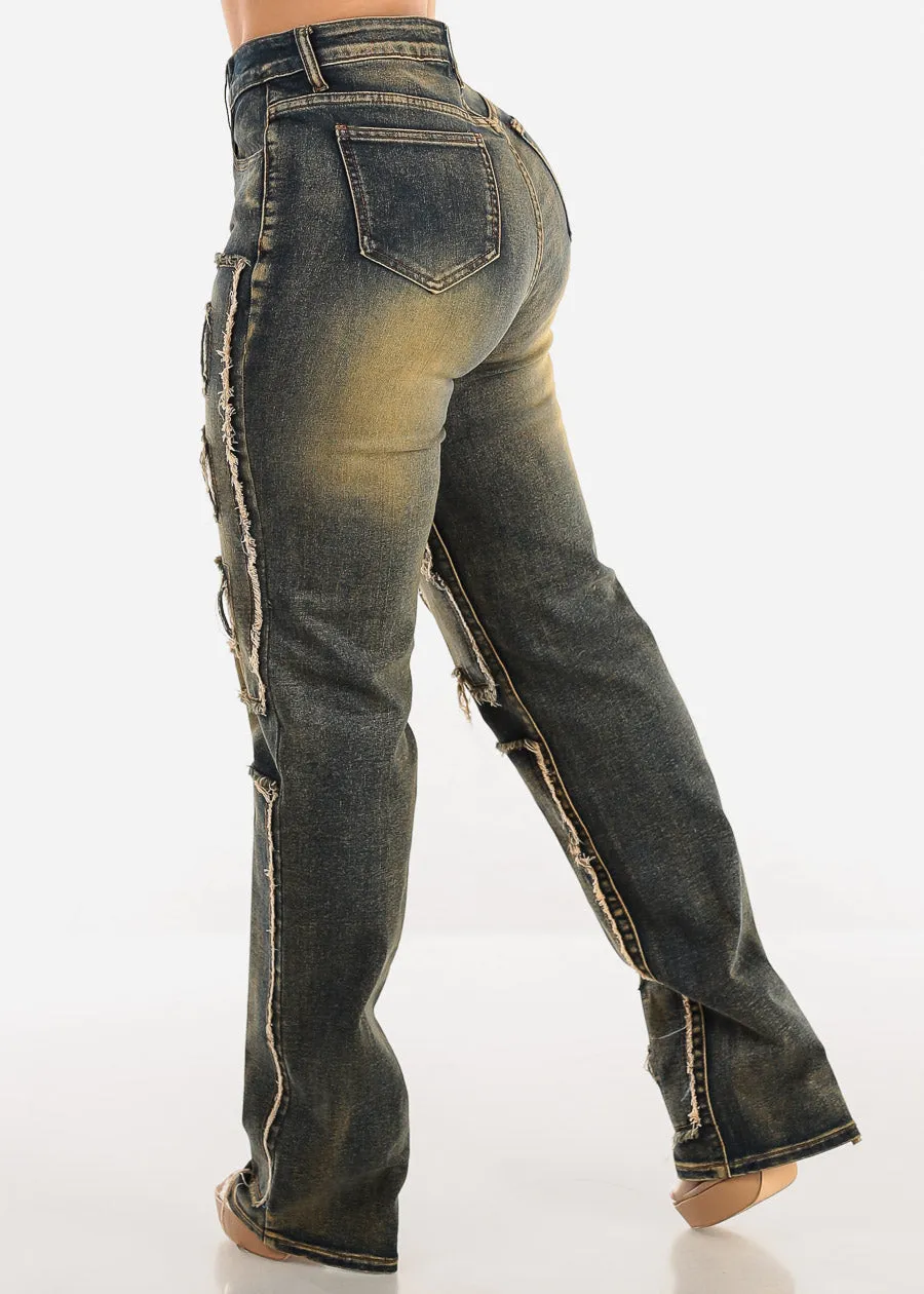 High Waisted Straight Leg Patched Jeans sold by Moda product image thumbnail 4