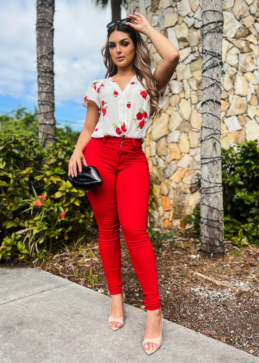 High Waist Butt Lift Levanta Cola Red Jeggings sold by Moda product image thumbnail 5