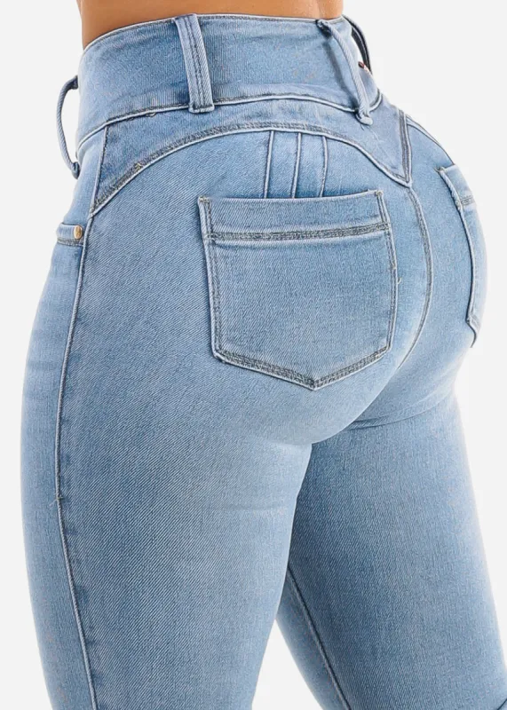 Super High Waist Butt Lifting Skinny Jeans Light Blue sold by Moda