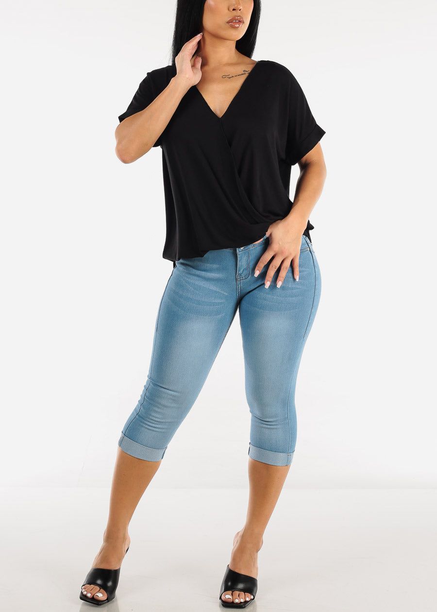 Butt Lift Mid Rise Cuffed Denim Capris Light Blue sold by Moda product image thumbnail 2