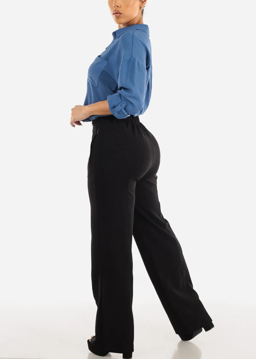 Black High Waist Wide Leg Stretch Dress Pants sold by Moda product image thumbnail 5