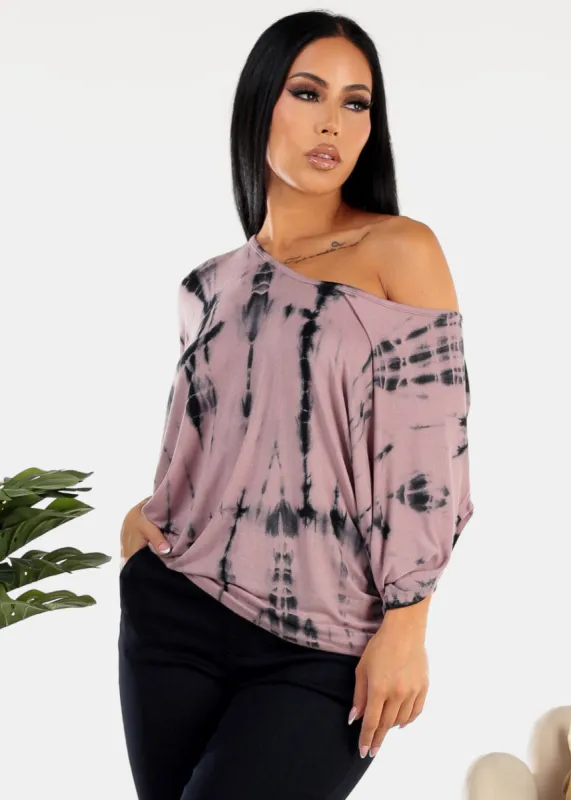 Boat Neckline Tie Dye Tunic Top Berry sold by Moda