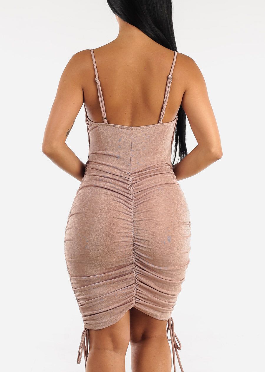 Sleeveless Cowl Neck Ruched Bodycon Dress Taupe sold by Moda product image thumbnail 5