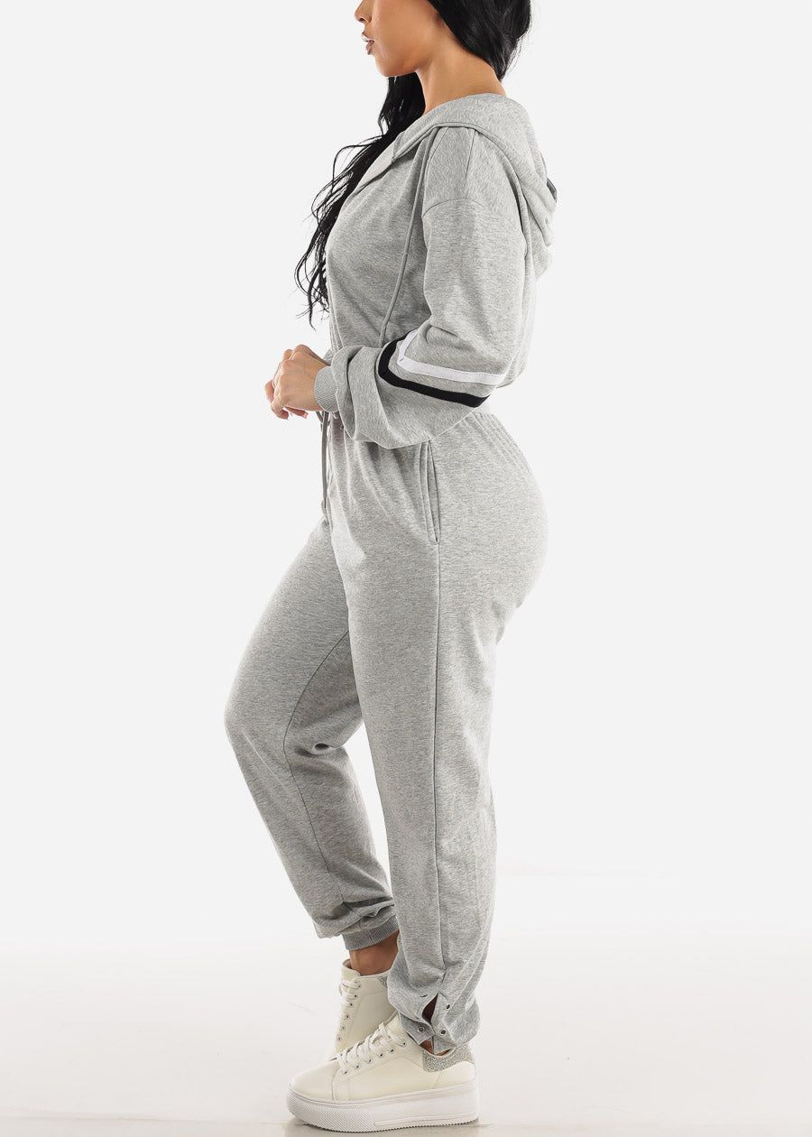 Long Sleeve Zip Up Hooded Jumpsuit Heather Grey sold by Moda product image thumbnail 2