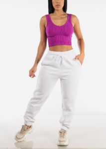 Purple Ribbed Seamless Cropped Tank Top sold by Moda