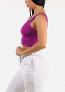 Purple Ribbed Seamless Cropped Tank Top sold by Moda