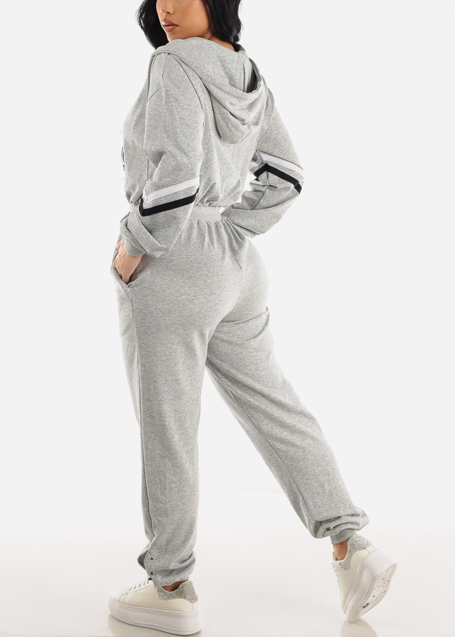 Long Sleeve Zip Up Hooded Jumpsuit Heather Grey sold by Moda product image thumbnail 4