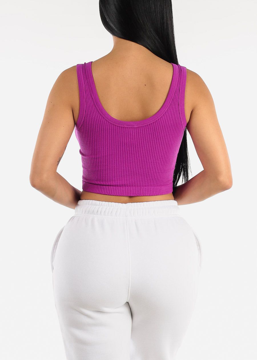 Purple Ribbed Seamless Cropped Tank Top sold by Moda product image thumbnail 4