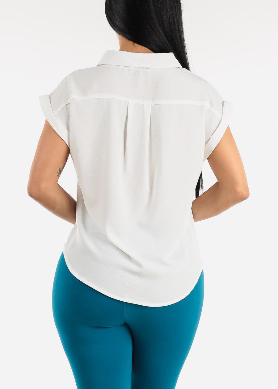 White Cap Sleeve Button Down Shirt sold by Moda product image thumbnail 4