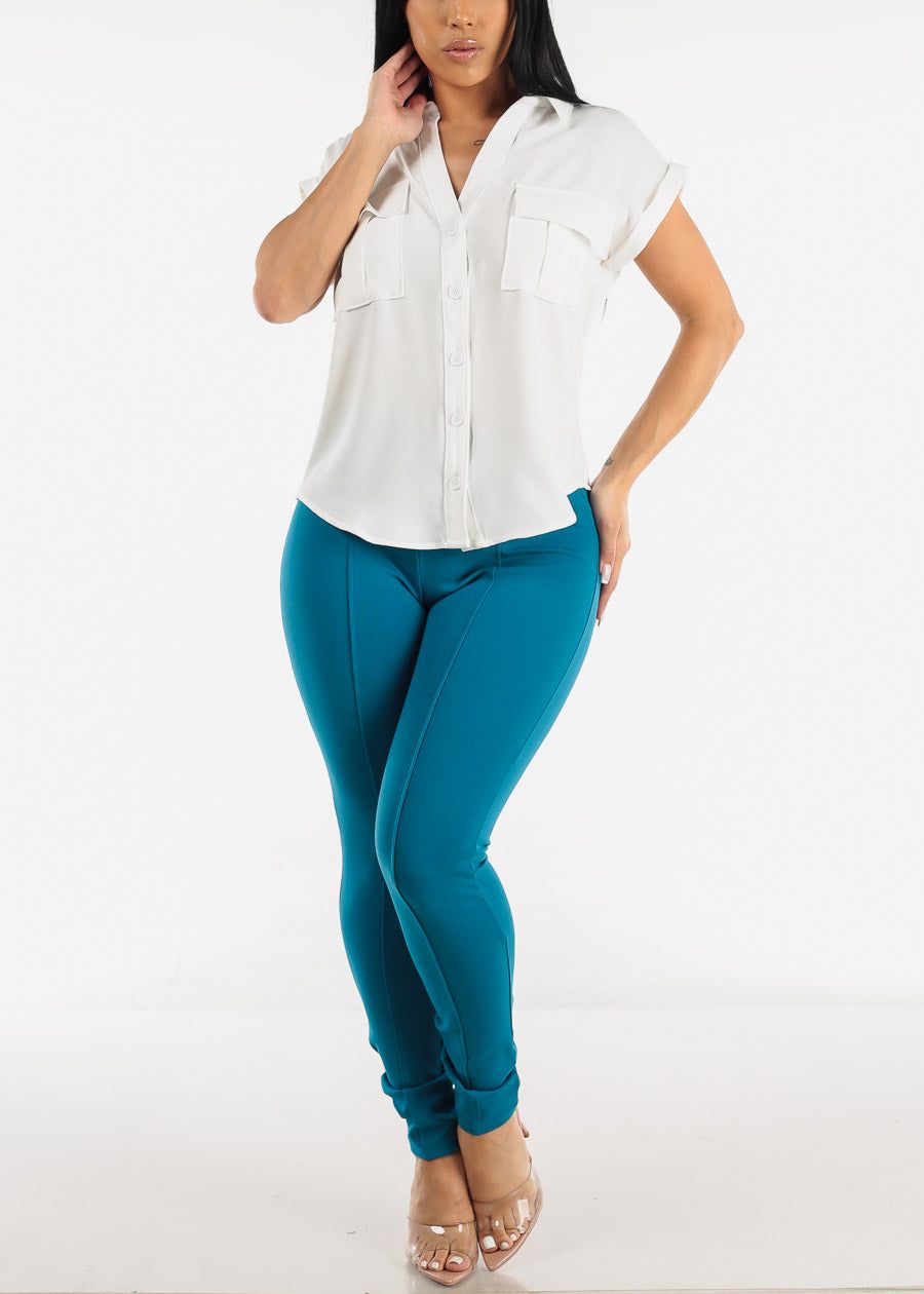 White Cap Sleeve Button Down Shirt sold by Moda product image thumbnail 2