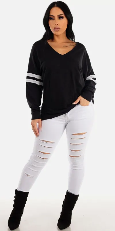 White Ripped Vneck Sweater Combo sold by Moda