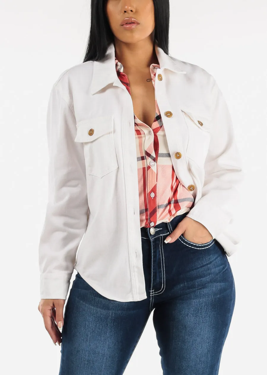 Cotton Long Sleeve Denim Shacket White sold by Moda