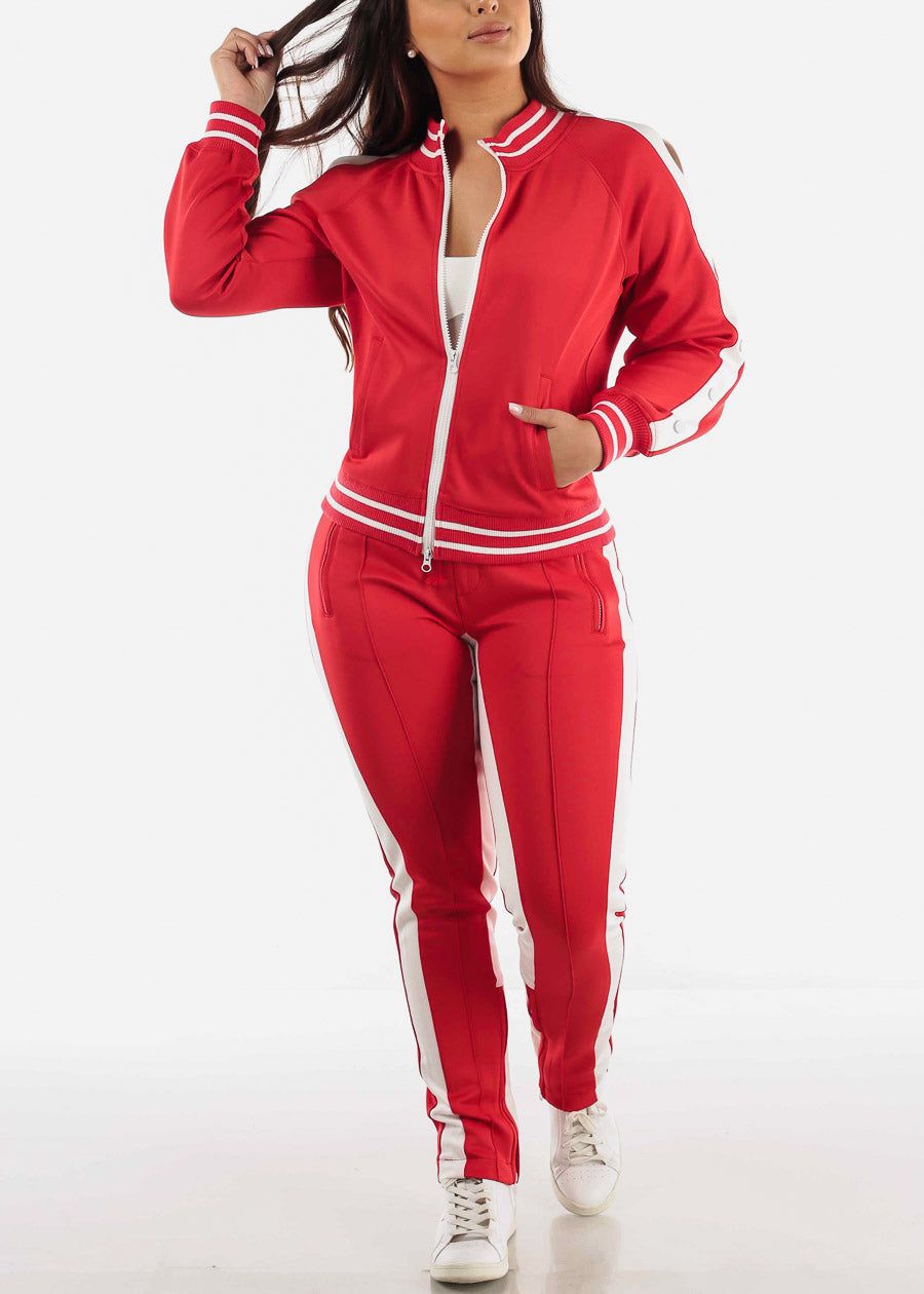Red and White Tracksuit (2 PCE SET) sold by Moda