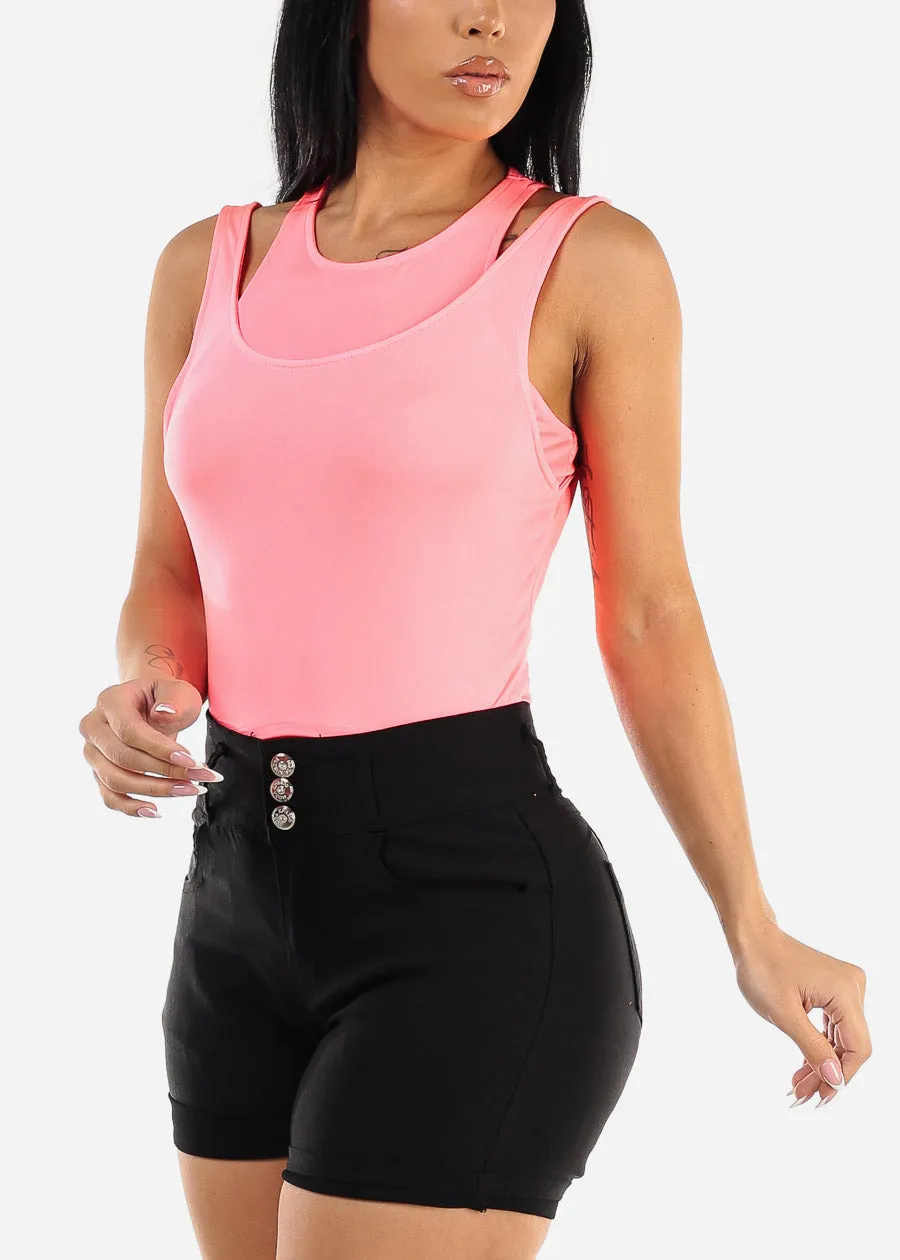 Sleeveless Layered Tank Top Neon Pink sold by Moda