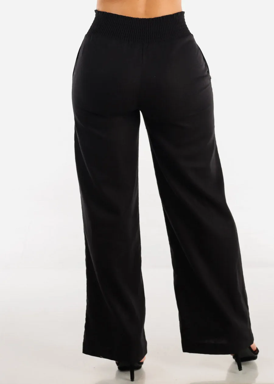 Black Spandex Waist Wide Leg Linen Pants sold by Moda product image thumbnail 4