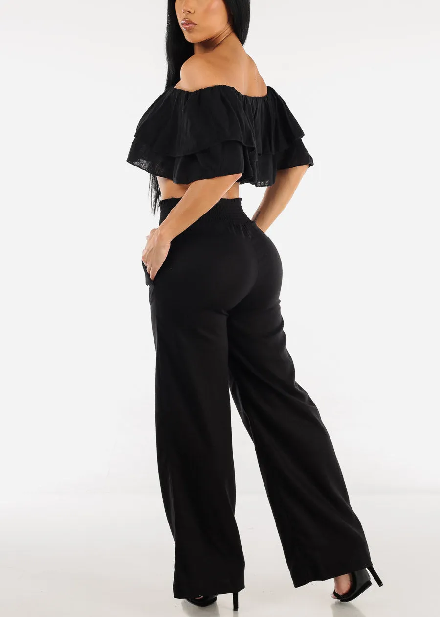 Black Spandex Waist Wide Leg Linen Pants sold by Moda product image thumbnail 5