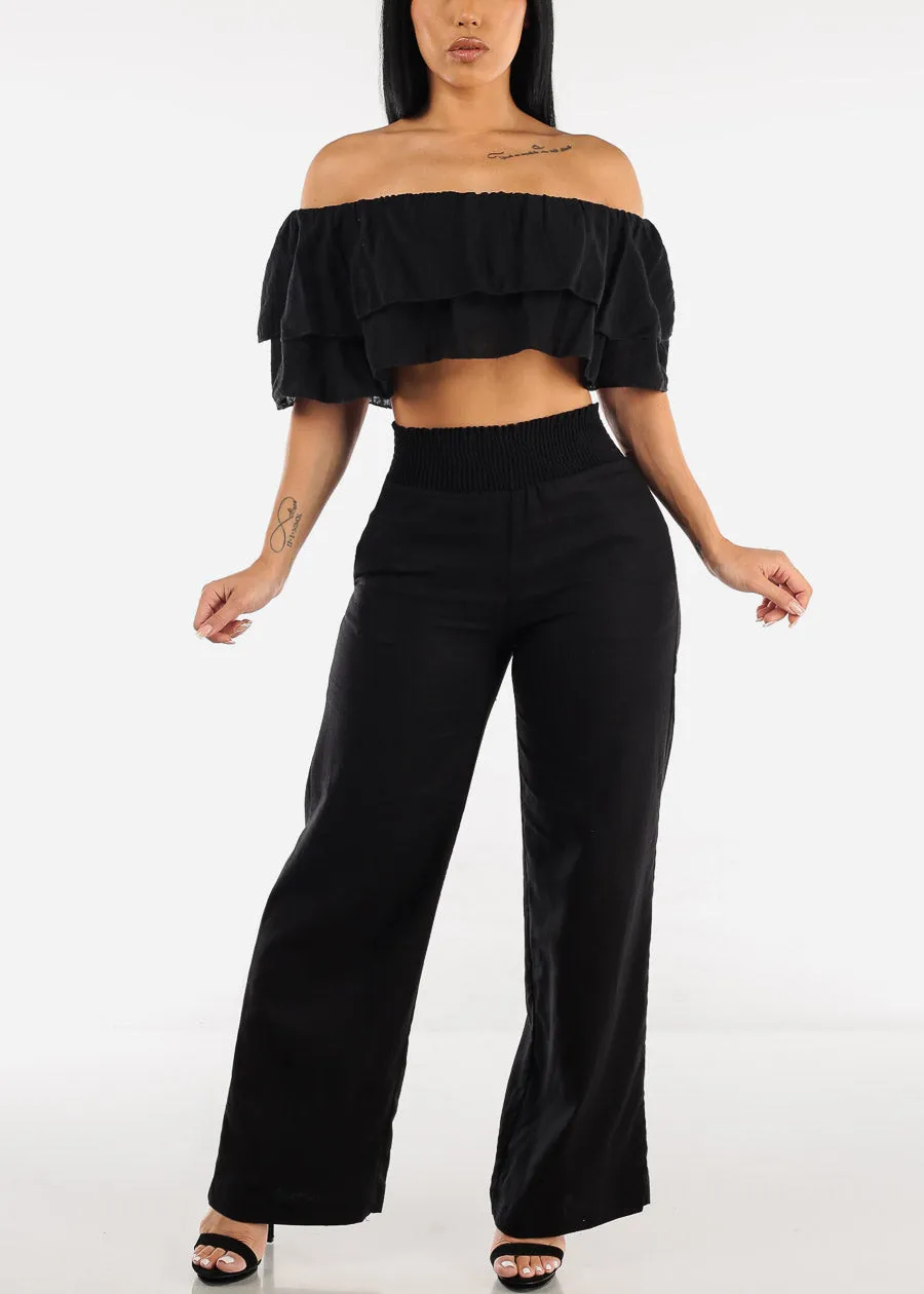 Black Spandex Waist Wide Leg Linen Pants sold by Moda product image thumbnail 2