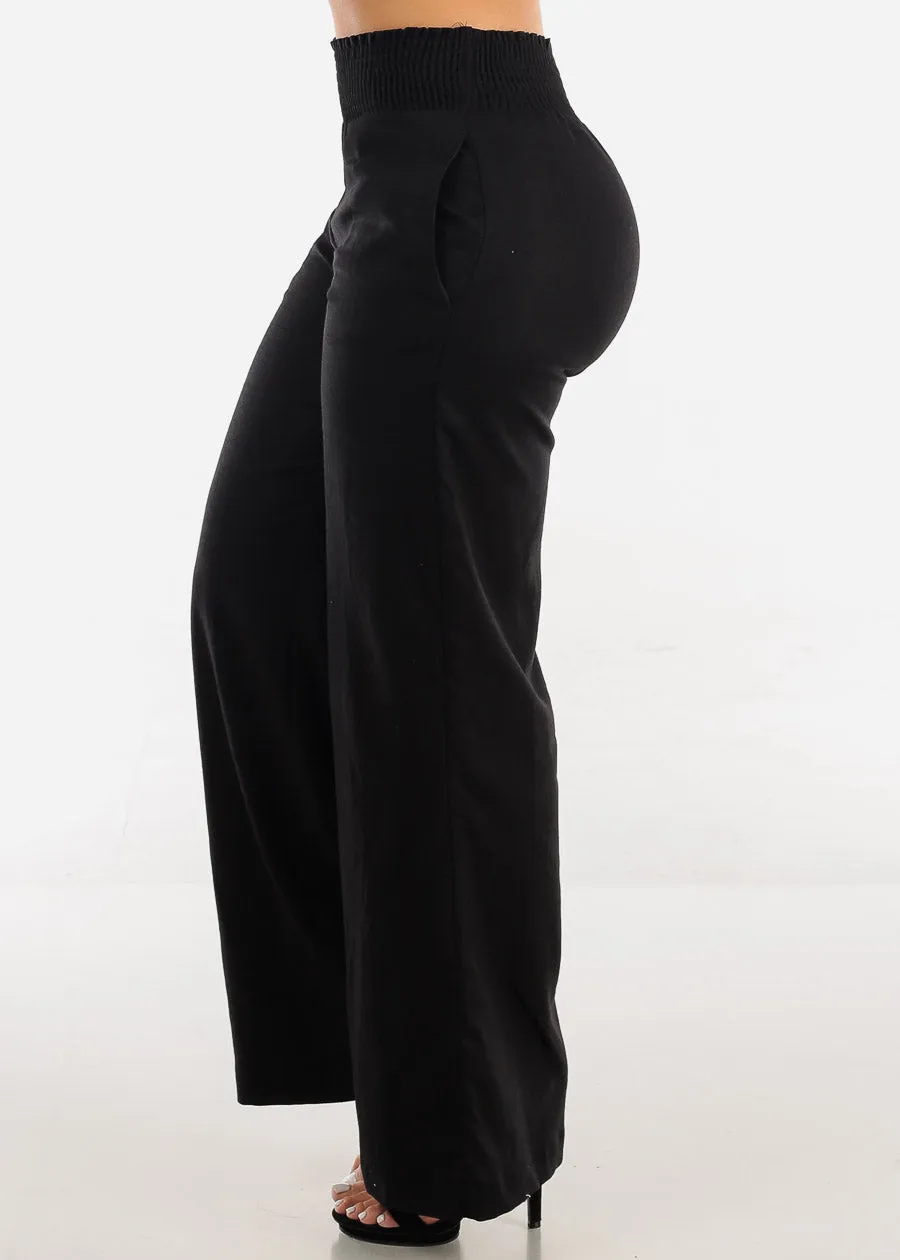 Black Spandex Waist Wide Leg Linen Pants sold by Moda product image thumbnail 3