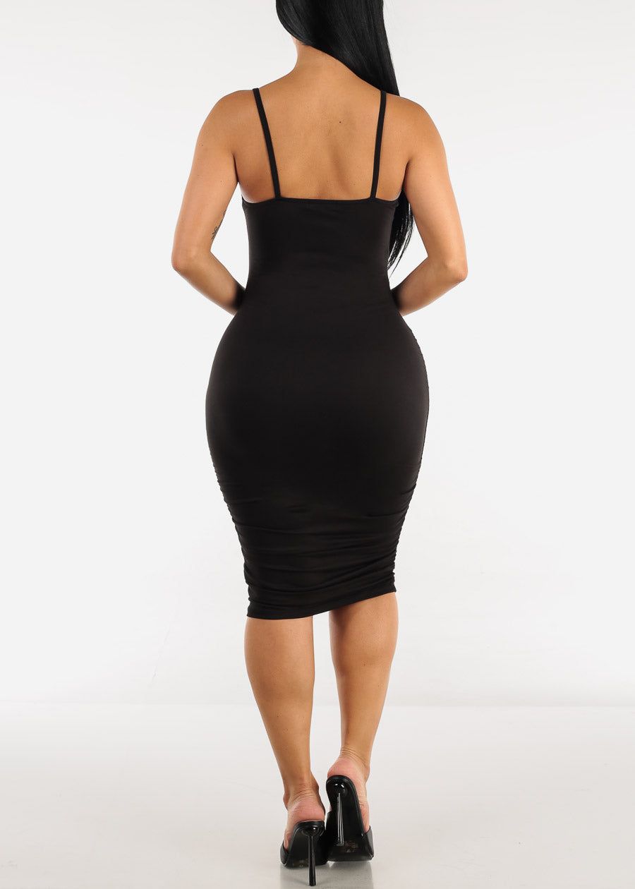 Ruched Spaghetti Strap Bodycon Midi Dress Black sold by Moda product image thumbnail 4