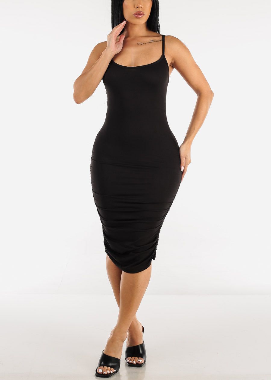 Ruched Spaghetti Strap Bodycon Midi Dress Black sold by Moda product image thumbnail 2