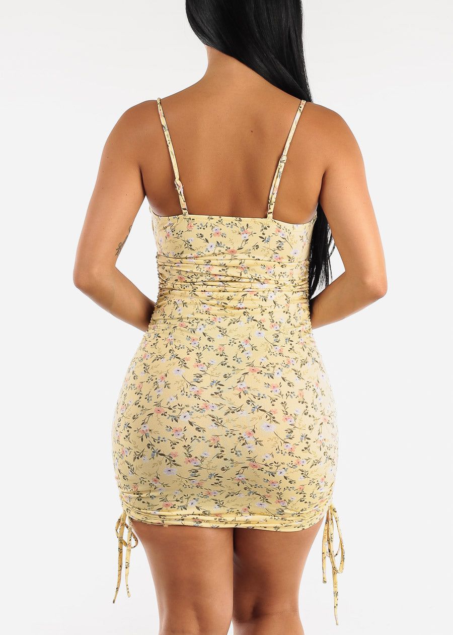 Sleeveless Floral Ruched Bodycon Mini Dress Yellow sold by Moda product image thumbnail 4