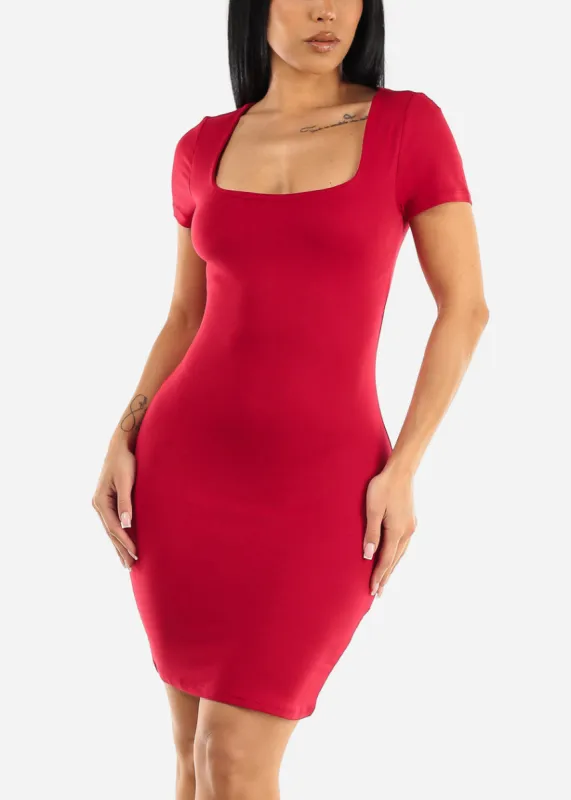 Short Sleeve Bodycon Mini Dress Red sold by Moda