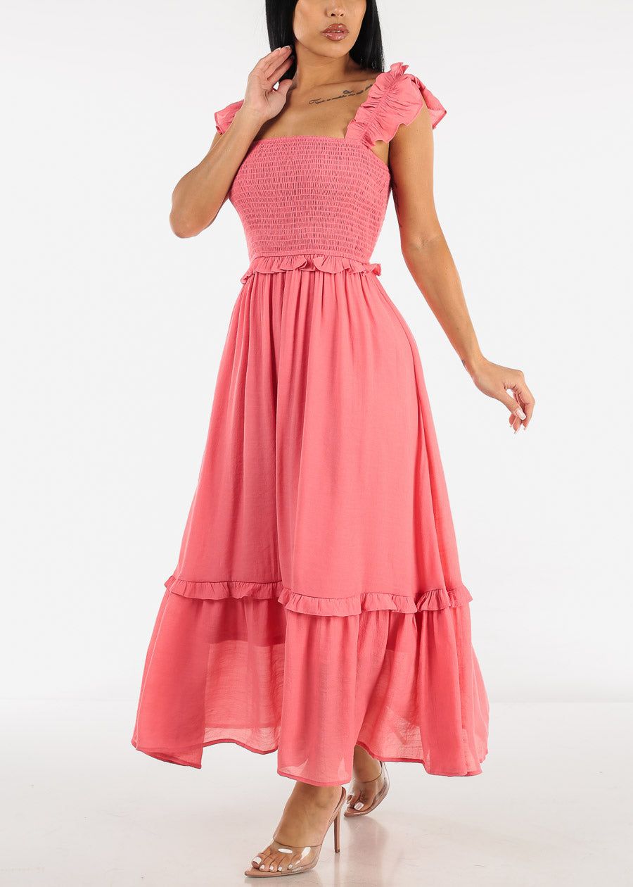 Sleeveless Smocked Midi Dress Coral sold by Moda