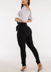 Black High Waist Tied Dressy Skinny Pants sold by Moda