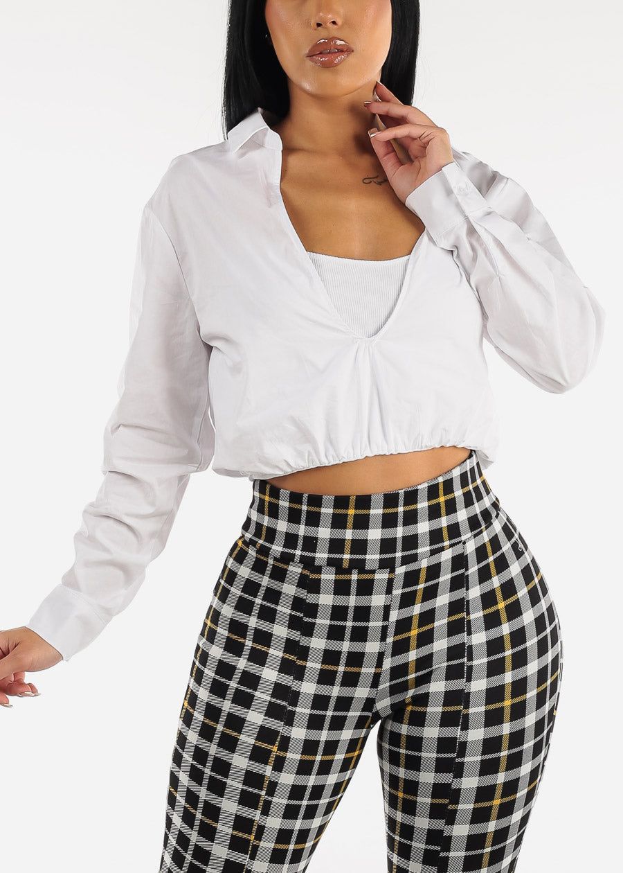 Long Sleeve Double Layer Collared Crop Top White sold by Moda product image thumbnail 2