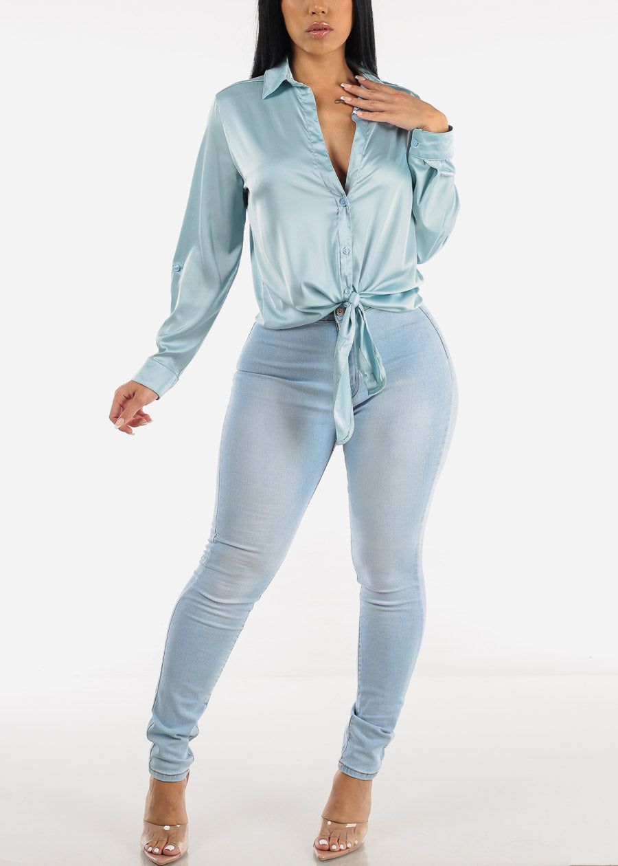 High Waisted Light Blue Skinny Jeans sold by Moda product image thumbnail 4